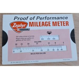 Zephyr Mileage Meter Proof of Performance MPG Calculator Vintage